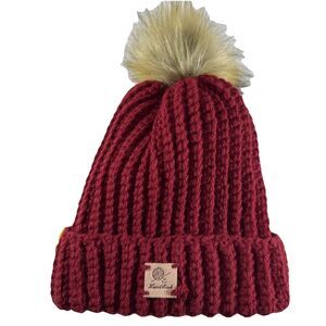 Page One Beanie Cap Women’s Red Winter Chunky Cable Knit Hat Toboggan Hat